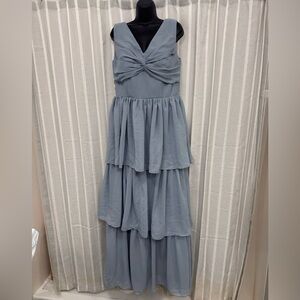 NWT Sleeveless Layered‎ Maxi Dress in Light Blue Corset Back Size Medium/Large